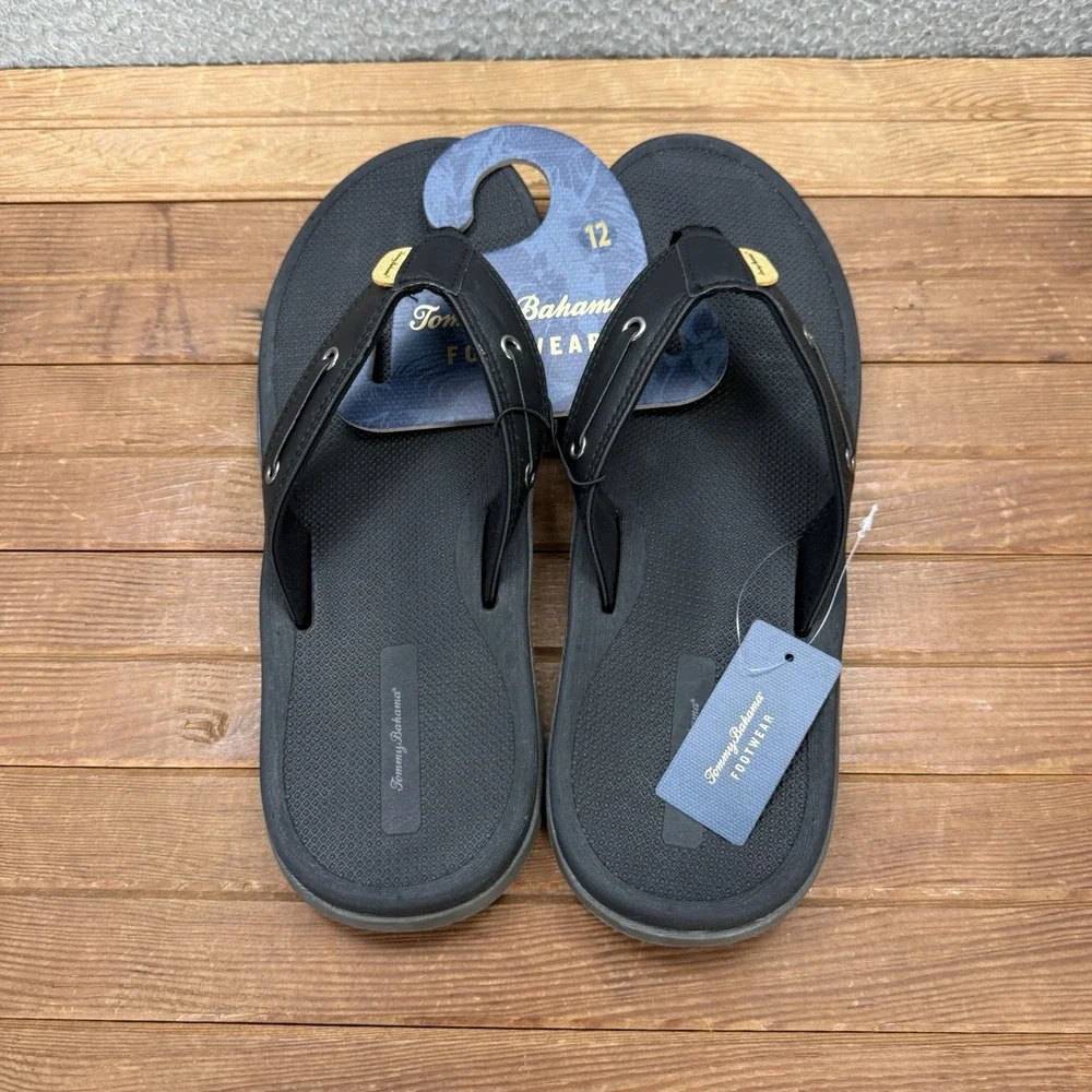 Tommy Bahama Sandals Mens 12 Black TBF Coast Flip Flops Beach Summer Casual NEW